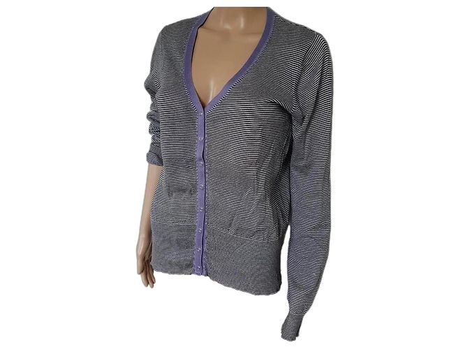 Petit Bateau Fein gestreifte Strickjacke aus Baumwollstrick Marineblau