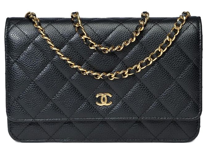 Wallet On Chain Carteira CHANEL em bolsa com corrente em couro preto - 101580