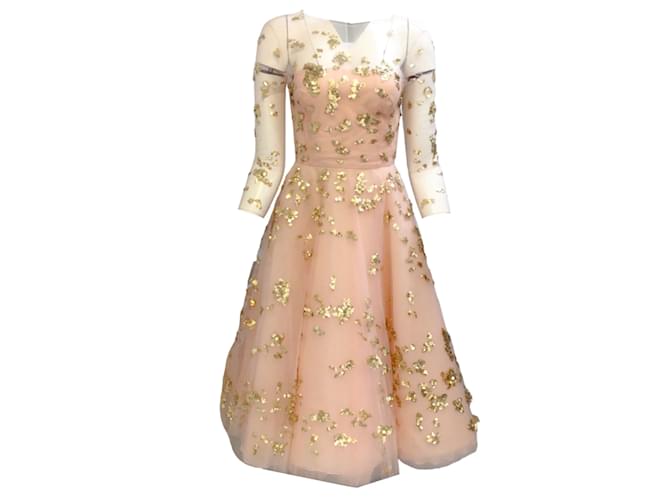Oscar de la Renta Light Pink / Gold Sequined Mesh Tulle Dress Synthetic  ref.1155784
