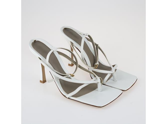 Autre Marque White Stretch Ankle Strap Sandals Leather  ref.1155817