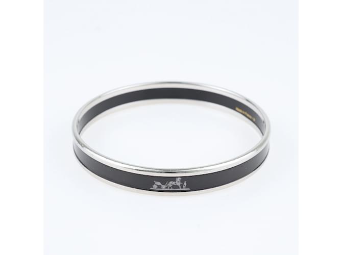 Hermès Black Caleche Enamel Palladium Plated Bangle Bracelet Metal  ref.1155821