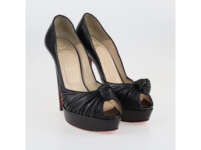 Christian Louboutin Décolleté neri con plateau e punta aperta Jenny Knot Nero Pelle  ref.1155824