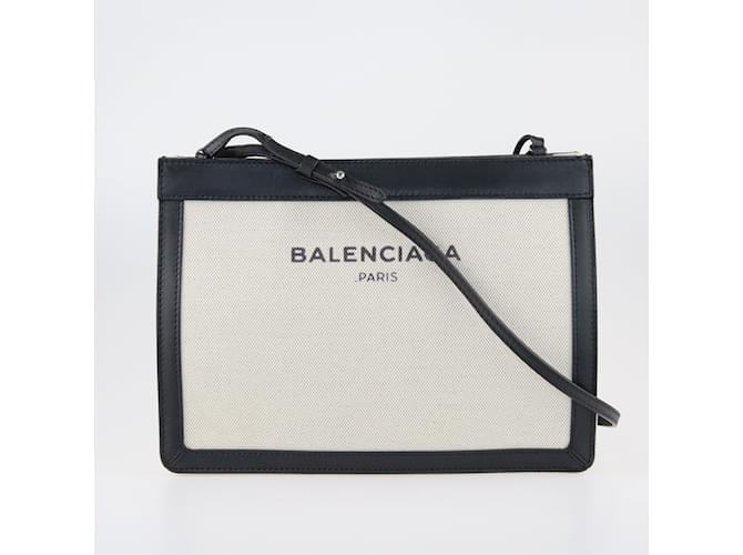 Balenciaga Black/Borsa a tracolla Pochette Off-White Nero Pelle  ref.1155827