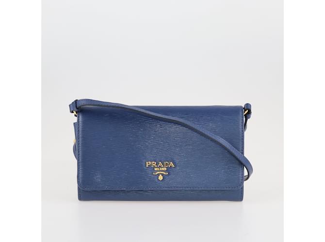 Prada Blue Vitello Move Wallet On Chain Leather  ref.1155829