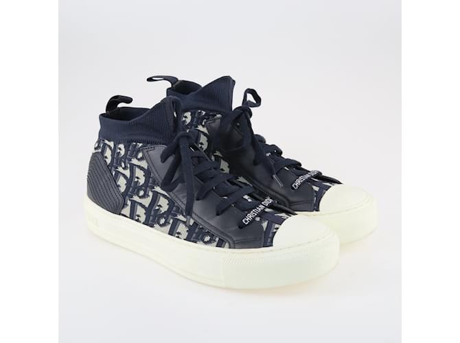 Christian Dior Navy Blue Oblique Walk'n'Dior High Top Sneakers Leather  ref.1155845