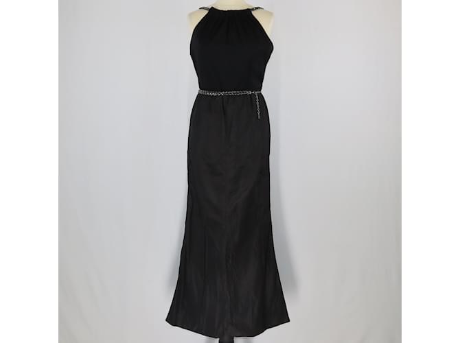 Chanel Robe longue noire à épaules en chaîne Soie  ref.1155848