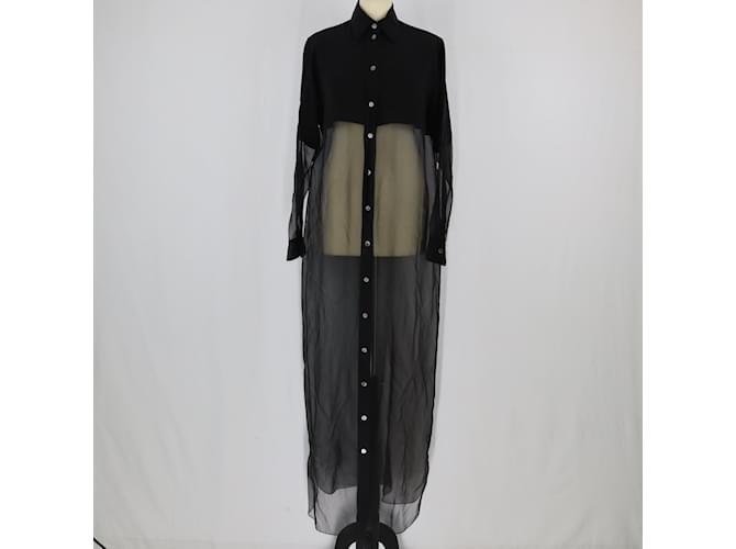 Hermès Robe longue noire à manches longues avec poches Soie  ref.1155863
