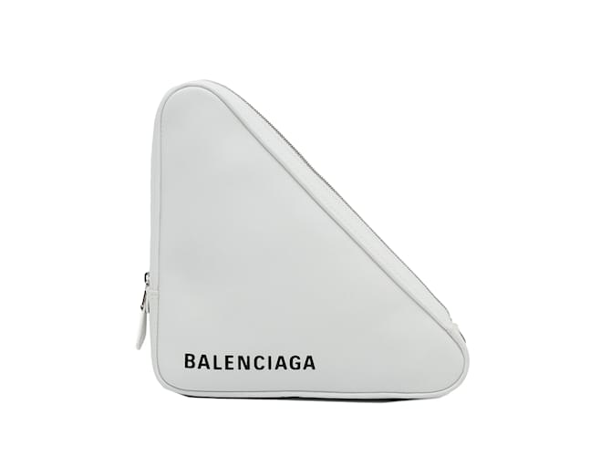 White Balenciaga Triangle Clutch Leather  ref.1155887