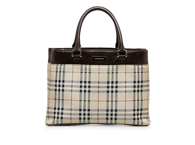 Brown Burberry House Check Tote Leather  ref.1155900