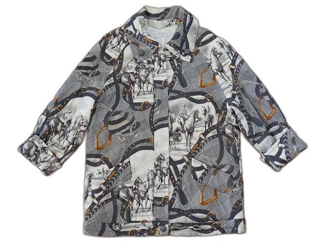 Abrigo Acolchado Givenchy Estampado Ecuestre Gris Oro Blanco Multicolor