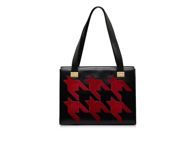 Céline Black Celine Leather and Suede Houndstooth Tote  ref.1155949