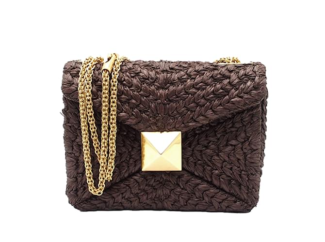 Brown Valentino Raffia One Stud Bag with Chain Synthetic  ref.1155991
