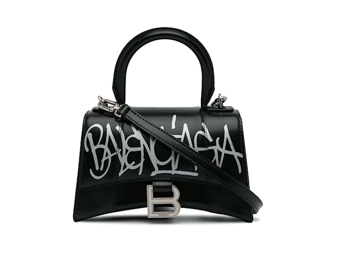 Bolso satchel Balenciaga XS Hourglass Graffiti con asa superior en negro Cuero  ref.1156009