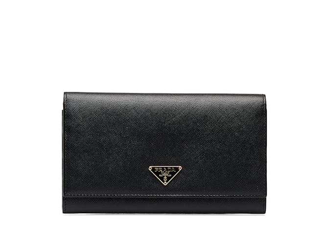 Black Prada Saffiano Long Wallet Leather  ref.1156078