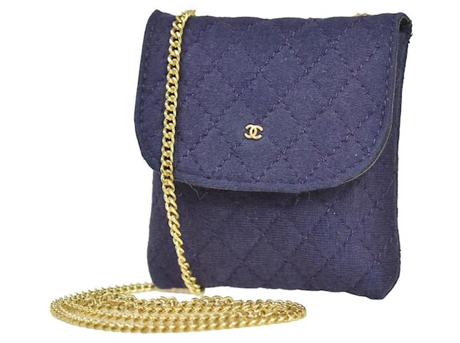 Timeless CHANEL Mini matelassê Azul marinho Lona  ref.1156205