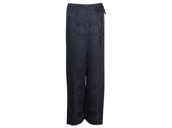 Shanghai Tang Pantaloni di seta blu scuro con lacci laterali Blu navy