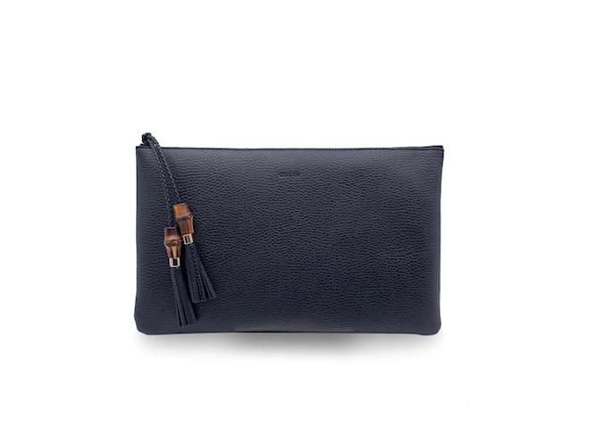 Gucci Black Leather Pochette Bamboo Tassel Clutch Bag Handbag  ref.1156675