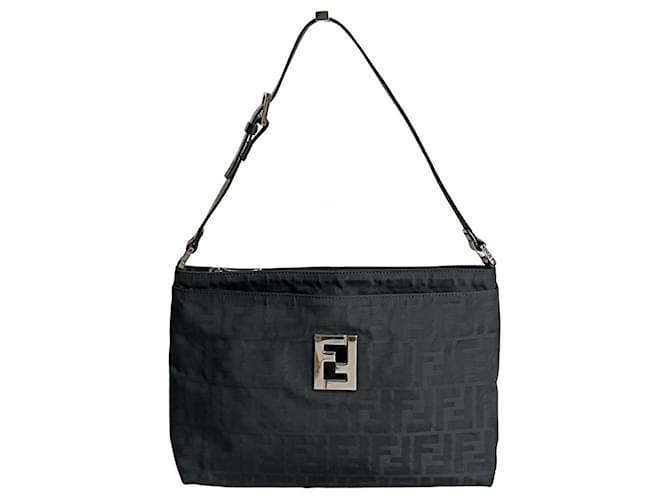 Fendi Zucca shoulder bag in black canvas Cloth  ref.1156677