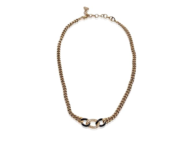 Christian Dior Vintage Gold Metal Chain Link Crystal Enamel Necklace Golden  ref.1156681