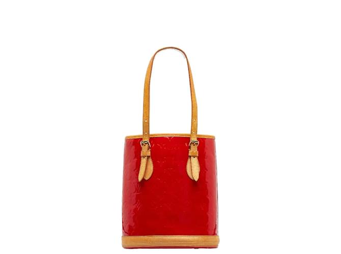 Bucket Louis Vuitton Monogramm-Vernis-Eimer PM mit Beutel Rot Leder  ref.1156720