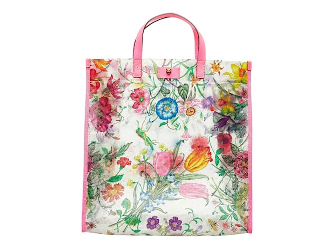 Gucci Vinyl Floral Print Tote Bag 548713 Pink Plastic  ref.1156727