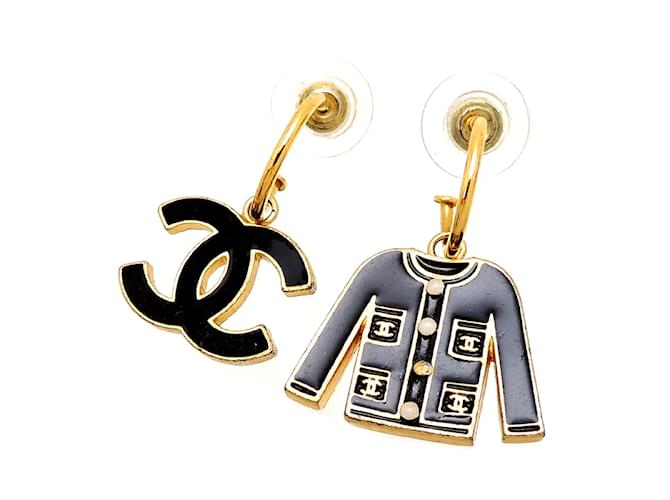Chanel Boucles d'oreilles pendantes à motif CC & Jacket Métal Noir  ref.1156761