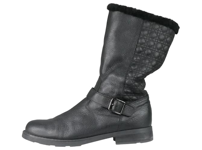 Christian Dior Black fur boots with buckle detail - size EU 36 Leather  ref.1156785