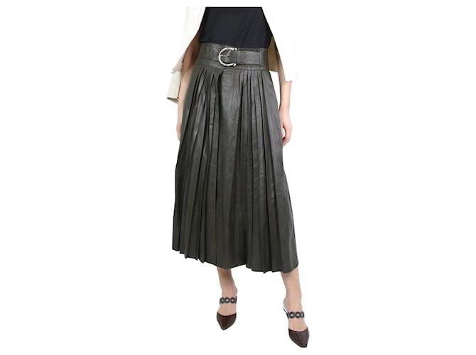 Autre Marque Green leather pleated midi skirt - size UK 8  ref.1156787