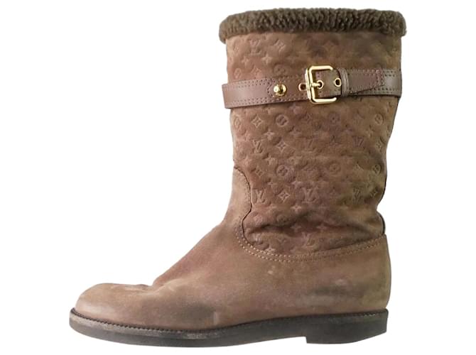 Louis Vuitton Brown monogram fur lined buckled boots - size EU 36 Suede  ref.1156790