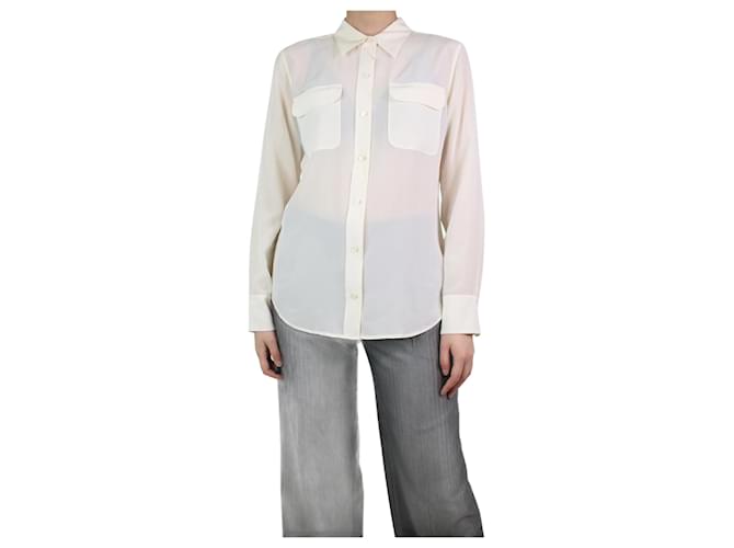 Autre Marque Cream silk pocket blouse - size M  ref.1156828