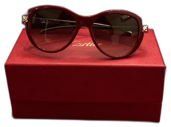 Gafas de sol Cartier Panther Temples rojas plata Hardware de plata