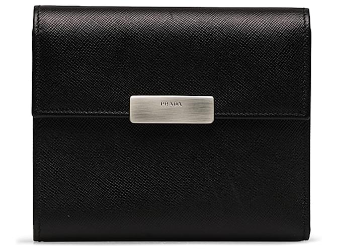 Prada Black Saffiano Tri-fold Wallet Leather Pony-style calfskin  ref.1157016