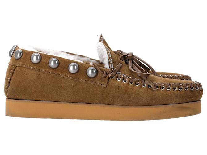 Isabel Marant Forley Shearling-Lined Moccasins in Beige Suede  ref.1157132
