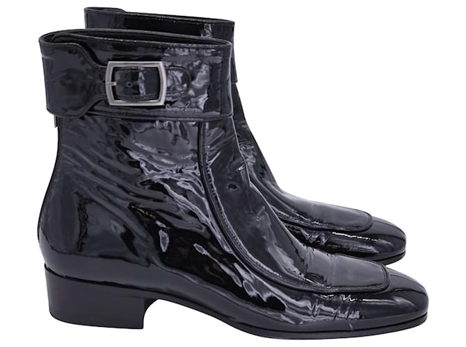 Saint Laurent Miles Ankle Boots in Black Patent Leather   ref.1157139