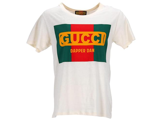 T-shirt à imprimé graphique Gucci x Dapper Dan en coton crème Blanc Écru  ref.1157140