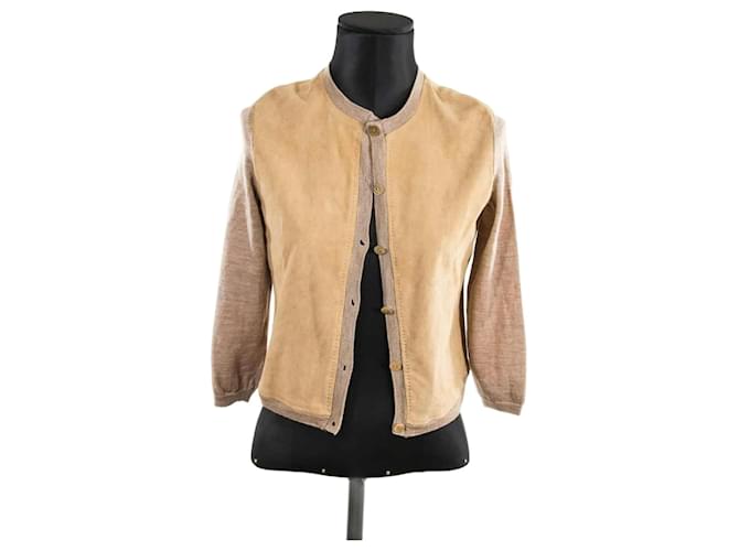 Stouls sweater/Leather cardigan Beige  ref.1158134