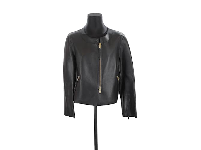 Tara Jarmon Leather coat Black  ref.1158167