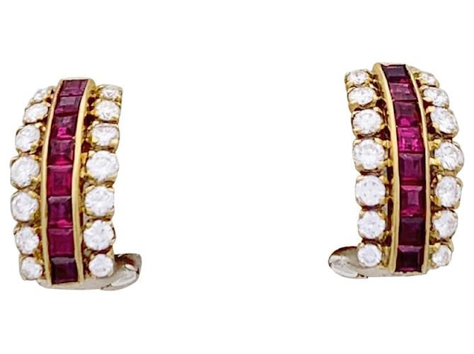 Fred earrings, Yellow gold, diamonds and rubies.  ref.1158341