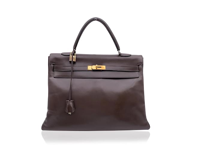 Hermès Hermes Vintage Brown Leather Kelly 35 Retourne Handbag Bag  ref.1158463