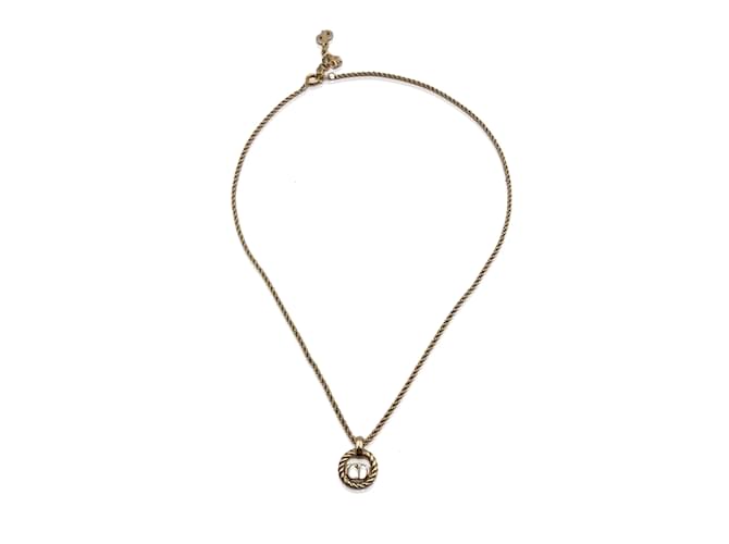 Christian Dior Collar de cadena con colgante redondo y logotipo de CD pequeño de metal dorado  ref.1158466