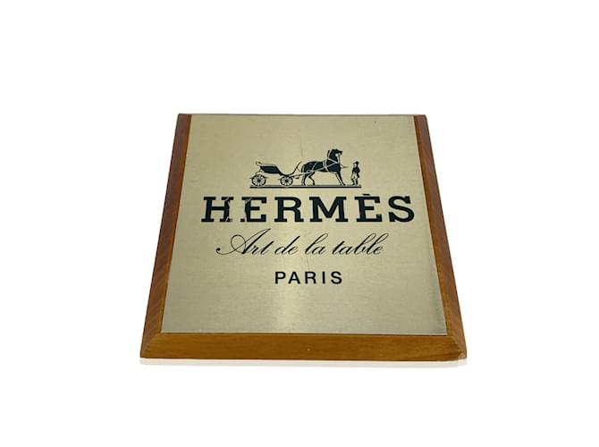 Hermès Hermes Vintage Art de la Table Wood Shelf Talker Square Plate Golden  ref.1158468