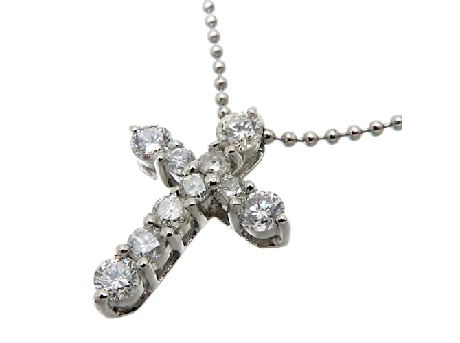 & Other Stories Platinum Diamond Cross Necklace Silvery Metal  ref.1158516