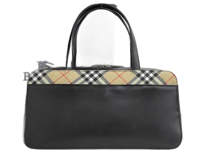 Burberry Leather Nova Check Handbag Black Pony-style calfskin  ref.1158539