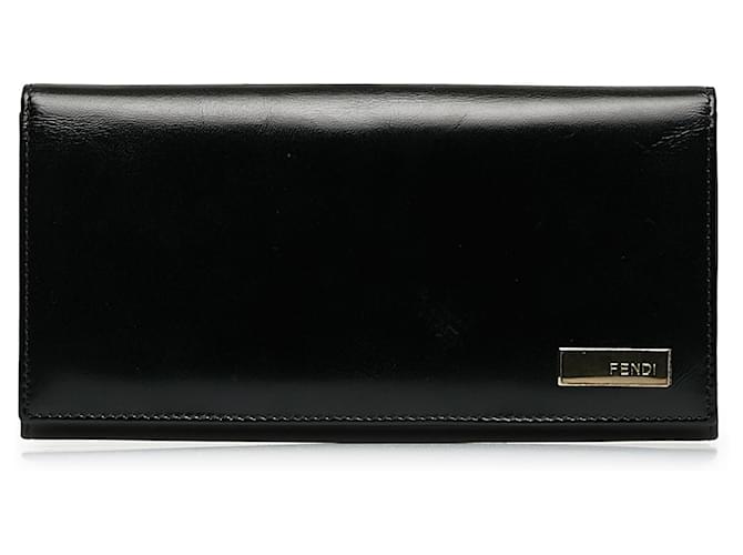 Fendi Black Leather Long Wallet Schwarz Leder Kalbähnliches Kalb  ref.1158903