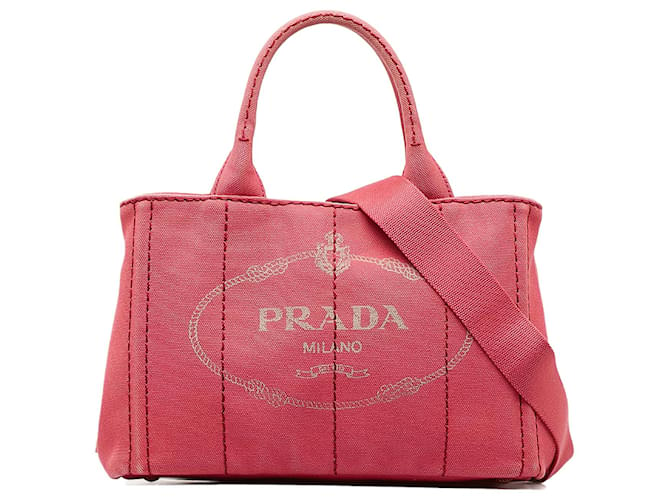 Borsa a mano Prada rosa con logo Canapa Tela Panno  ref.1158925