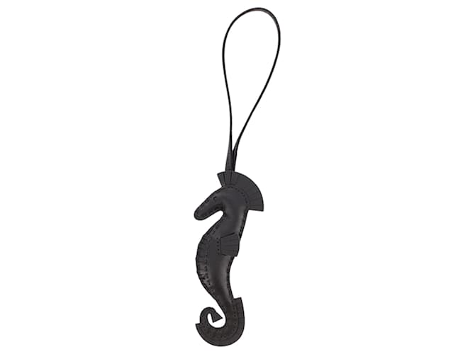 Hermès Charme de bolsa Hermes Black Milo Seahorse So Black Preto Couro  ref.1158958
