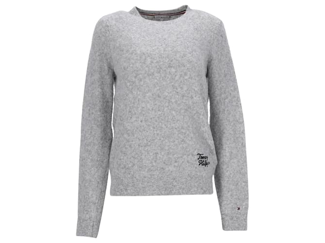Tommy Hilfiger Damen-Pullover mit Logo-Stickerei und Rundhalsausschnitt aus grauem Nylon  ref.1159046