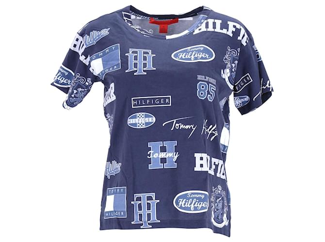Tommy Hilfiger Womens Cotton Logo Print T Shirt Blue  ref.1159049