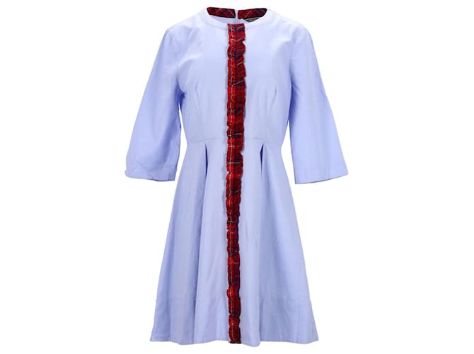 Tommy Hilfiger Rüschenkleid aus Oxford-Baumwolle für Damen Blau Hellblau  ref.1159050