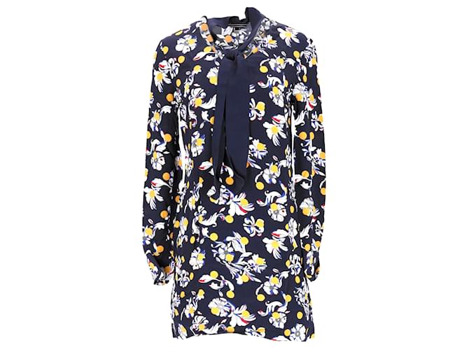 Tommy Hilfiger Damen-Kleid mit regulärer Passform und Blumendruck in marineblauer Viskose Zellulosefaser  ref.1159051